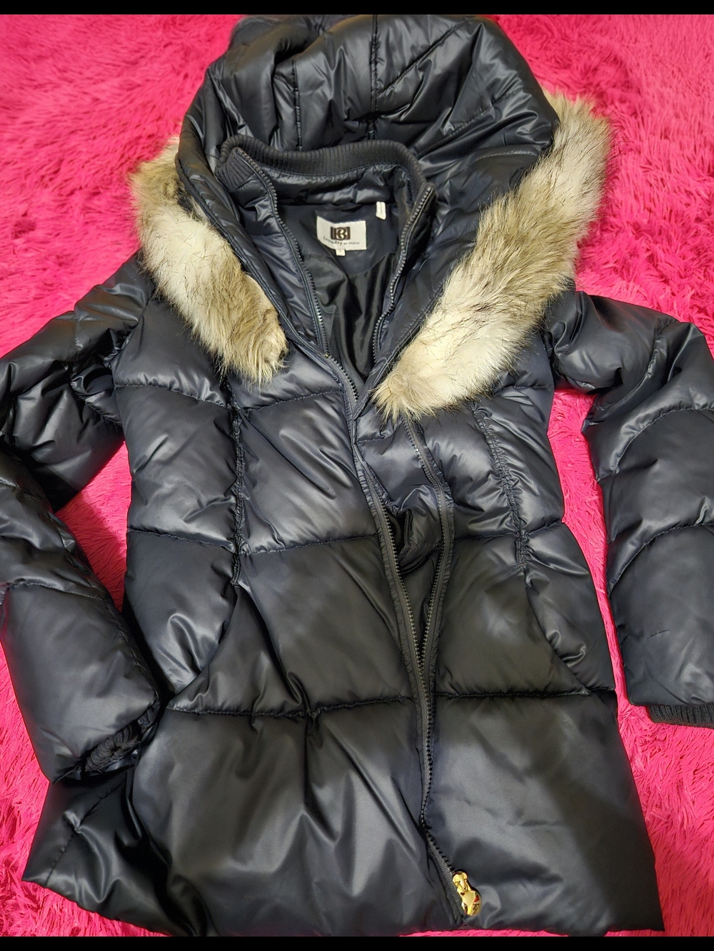 Laundry by Design Black Quilted Puffer Coat with Faux Fur Trim